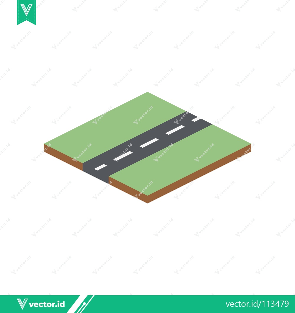 Premium Vector dari Isometric Road Segment with Green Landscape and White Dashed Lines