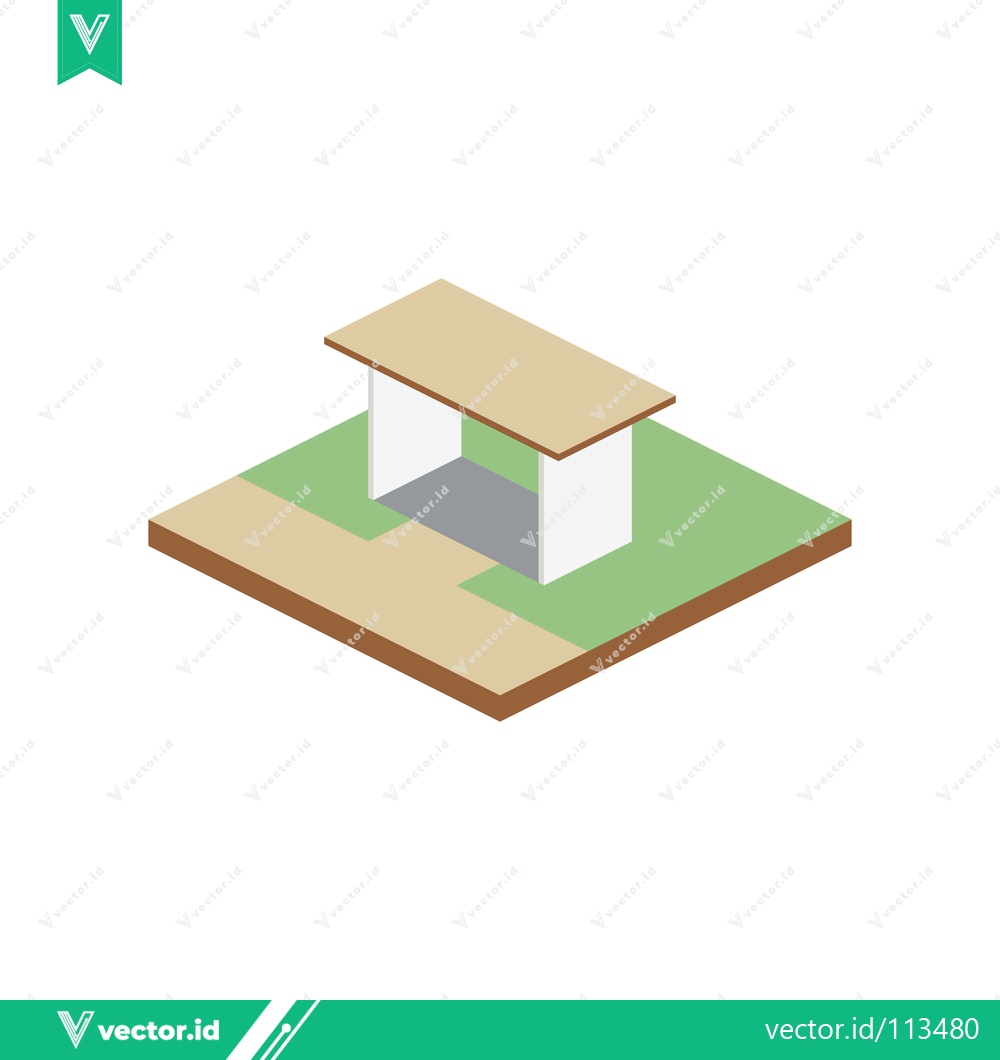 Premium Vector of Isometric illustration of a simple picnic table on a grassy area with a path