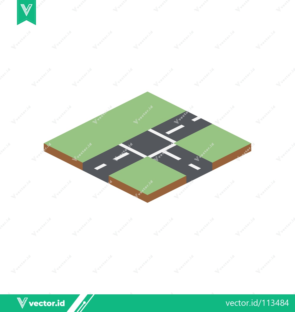 Premium Vector dari Isometric Crossroads Intersection with Green Fields