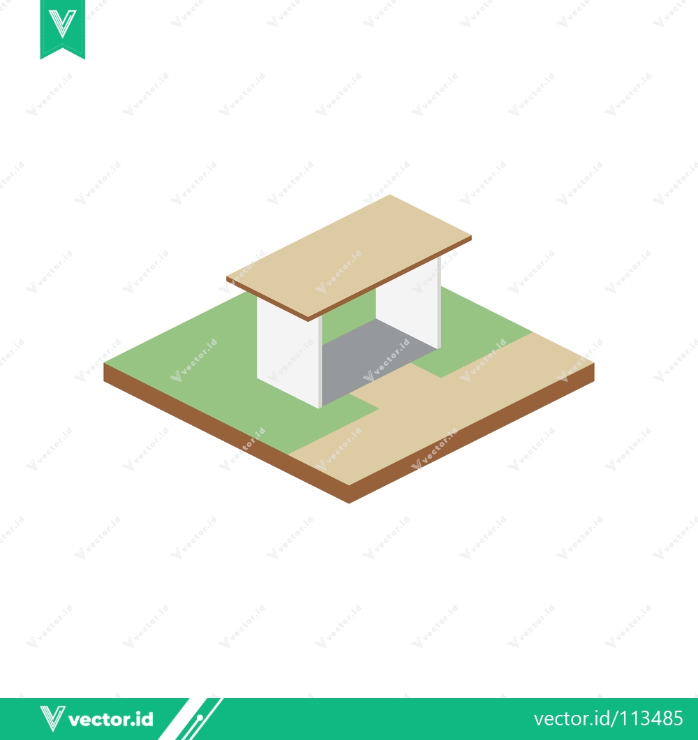 Premium Vector dari Isometric illustration of a simple park bench with a roof overhead