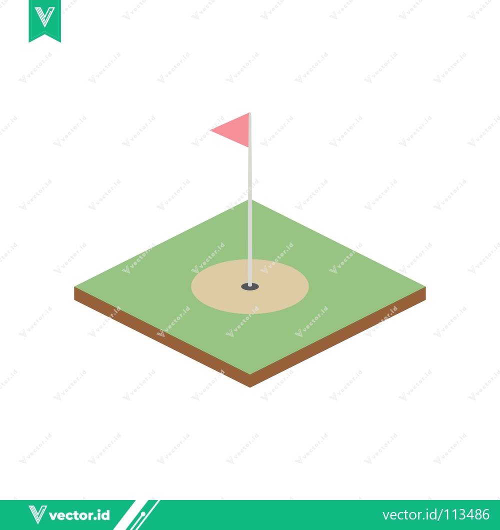 Premium Vector of Isometric Golf Hole with Pink Flag on Green Course