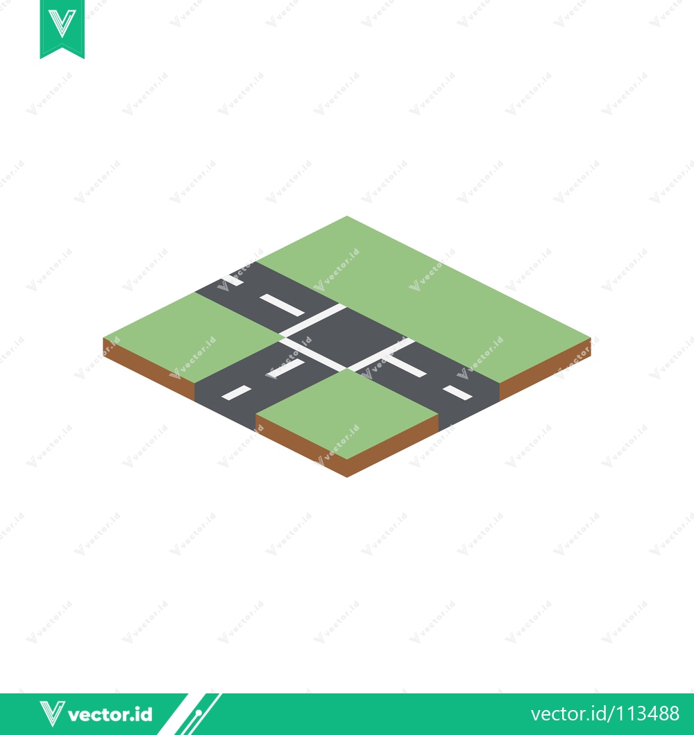 Premium Vector dari Isometric Crossroads Intersection with Green Fields