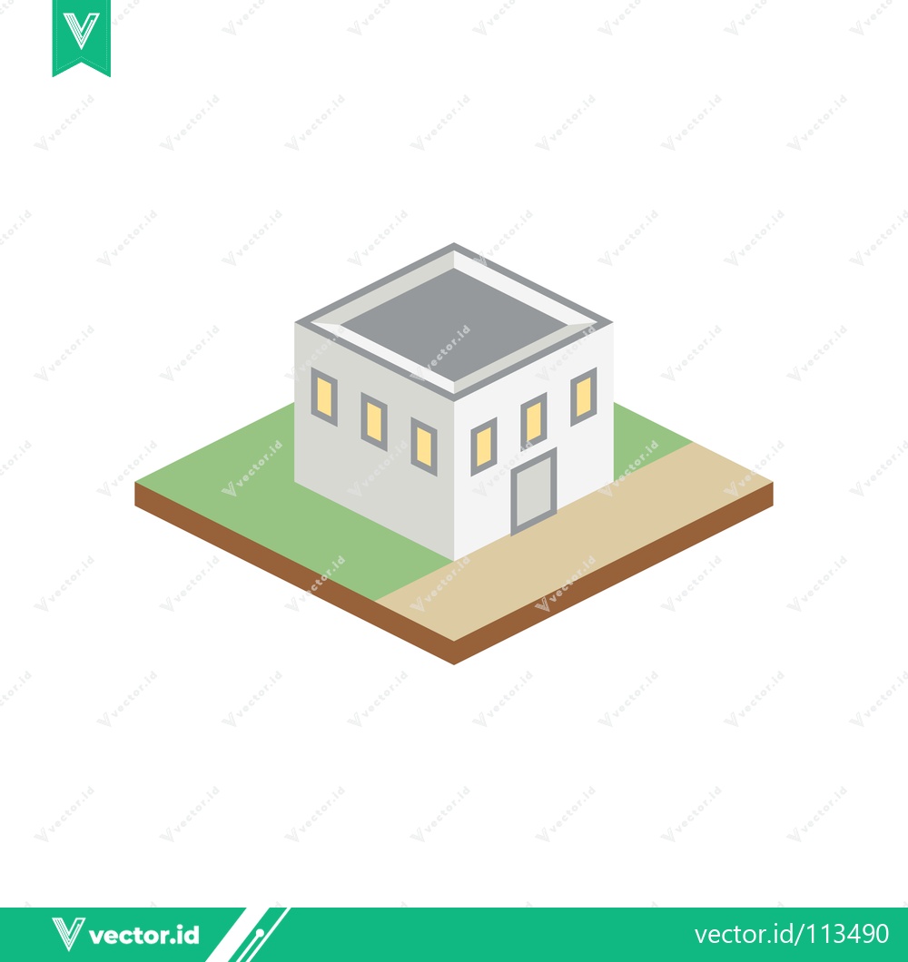Premium Vector dari Isometric Building on Green Ground with Path