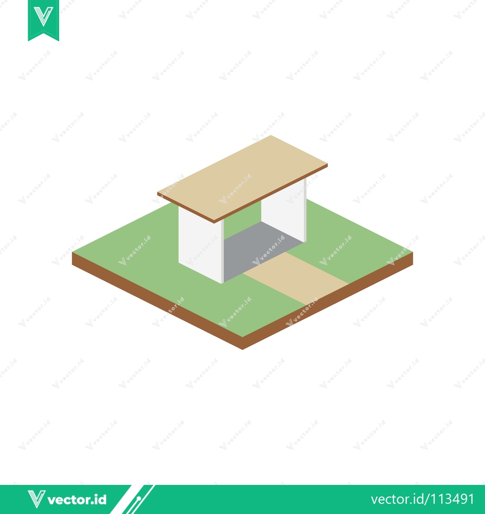Premium Vector of Isometric illustration of a simple bus stop shelter on a green square with a path