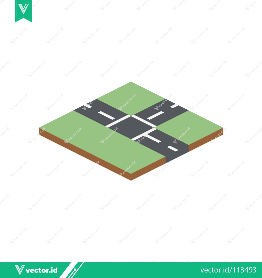 Premium Vector dari Isometric Crossroads Intersection with Green Grass and Roads