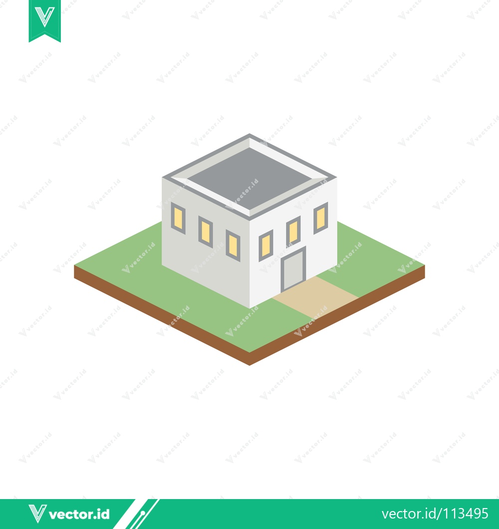 Premium Vector dari Isometric Building on Green Land with Path