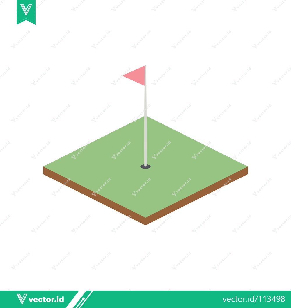 Premium Vector dari Isometric Golf Hole with Pink Flag and Green Grass
