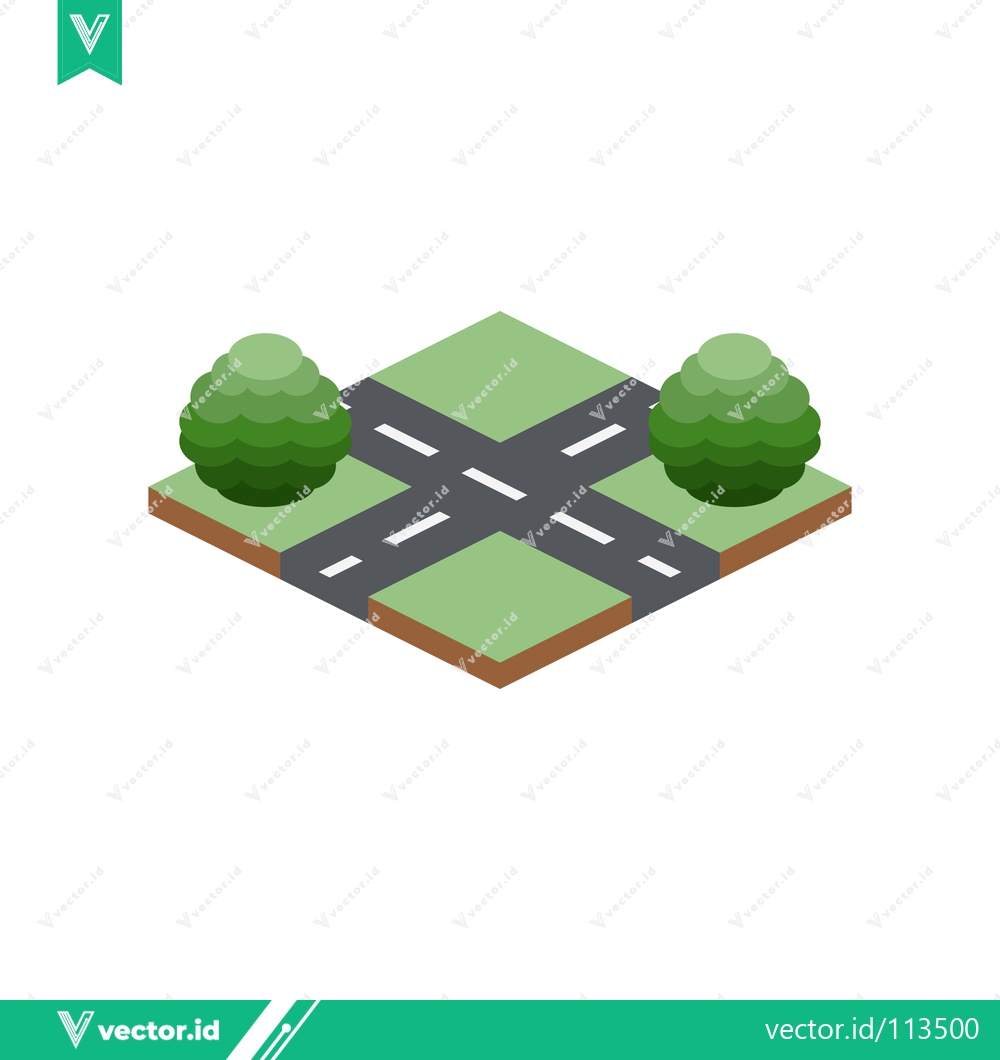 Premium Vector dari Isometric Crossroads with Green Trees and Roads