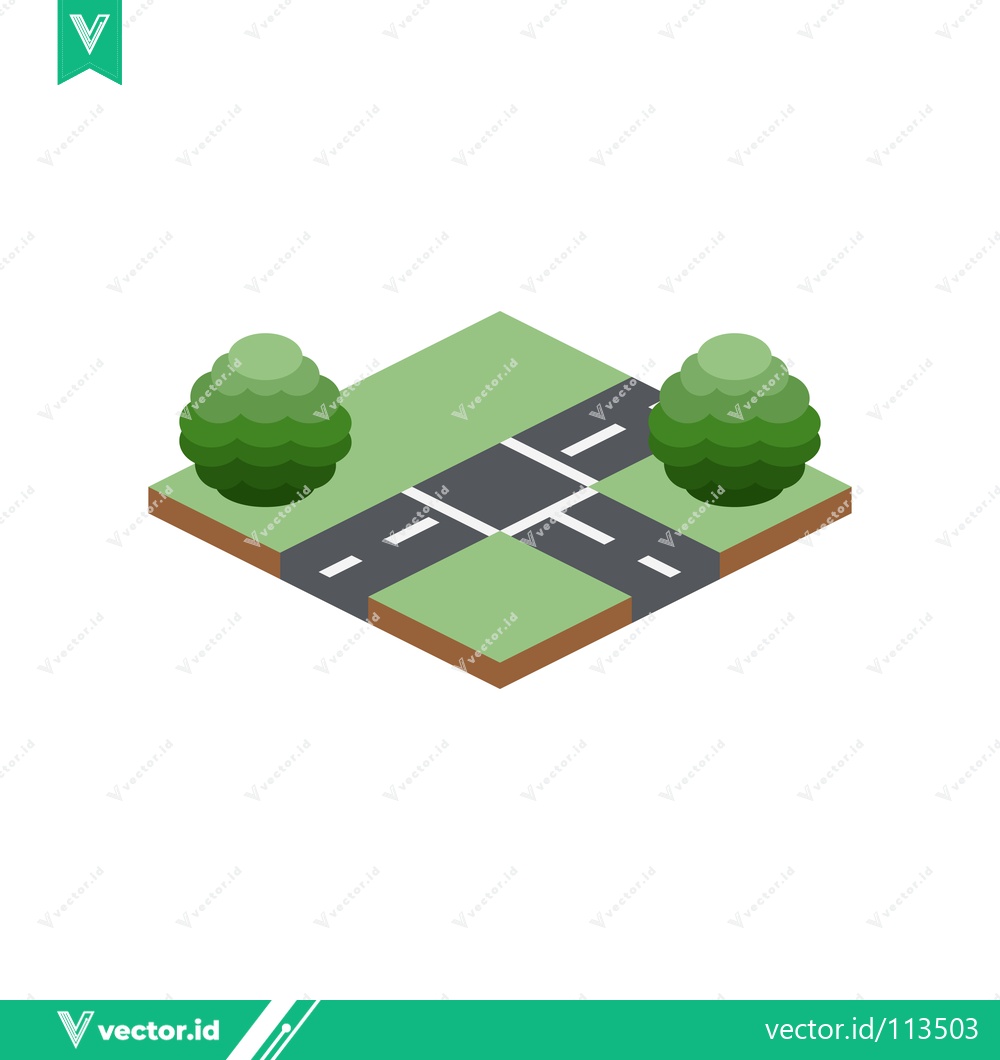 Premium Vector dari Isometric Crossroads with Green Trees and Road Markings