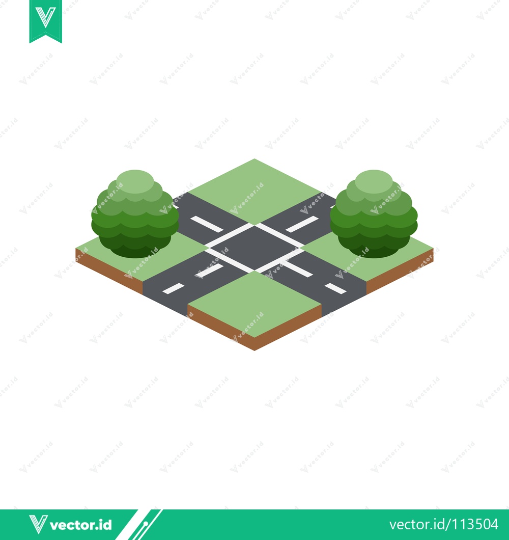 Premium Vector dari Isometric Crossroads with Green Trees and Roads
