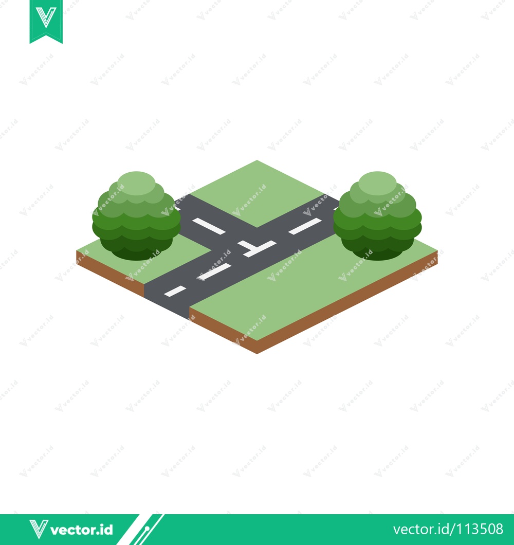 Premium Vector dari Isometric Crossroads with Green Trees and Road Markings