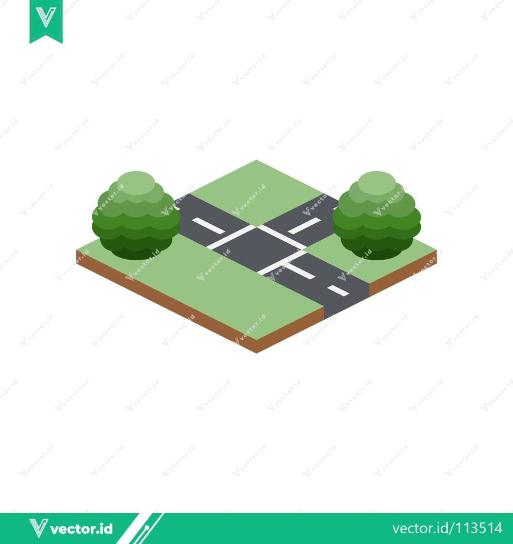 Premium Vector dari Isometric Crossroads with Green Trees and Roads