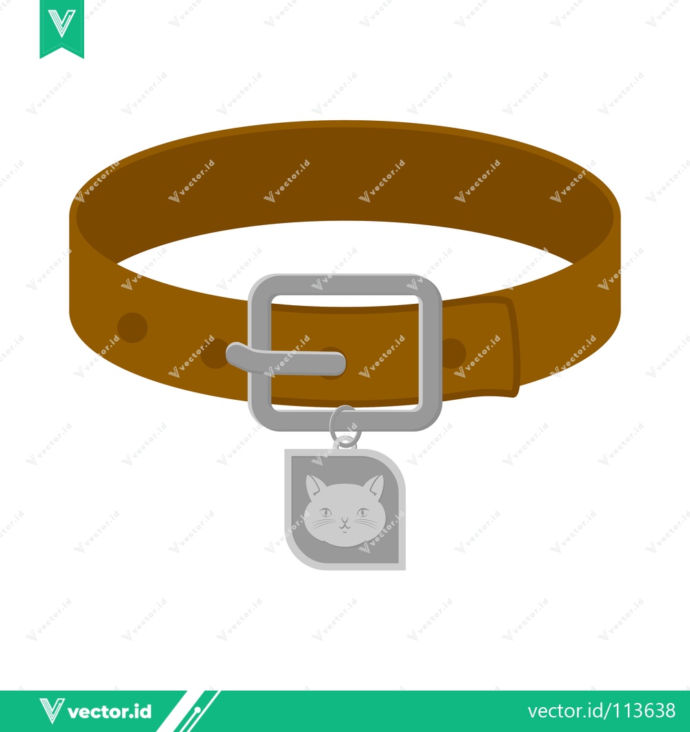 Premium Vector dari Brown Leather Dog Collar with Silver Buckle and Pet Tag