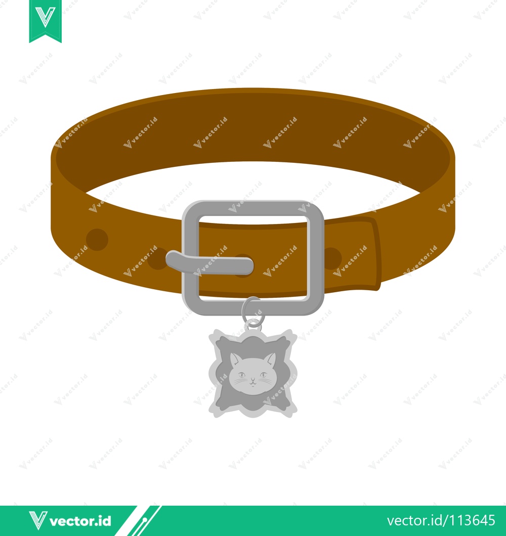 Premium Vector dari Brown Leather Dog Collar with Silver Pet Tag