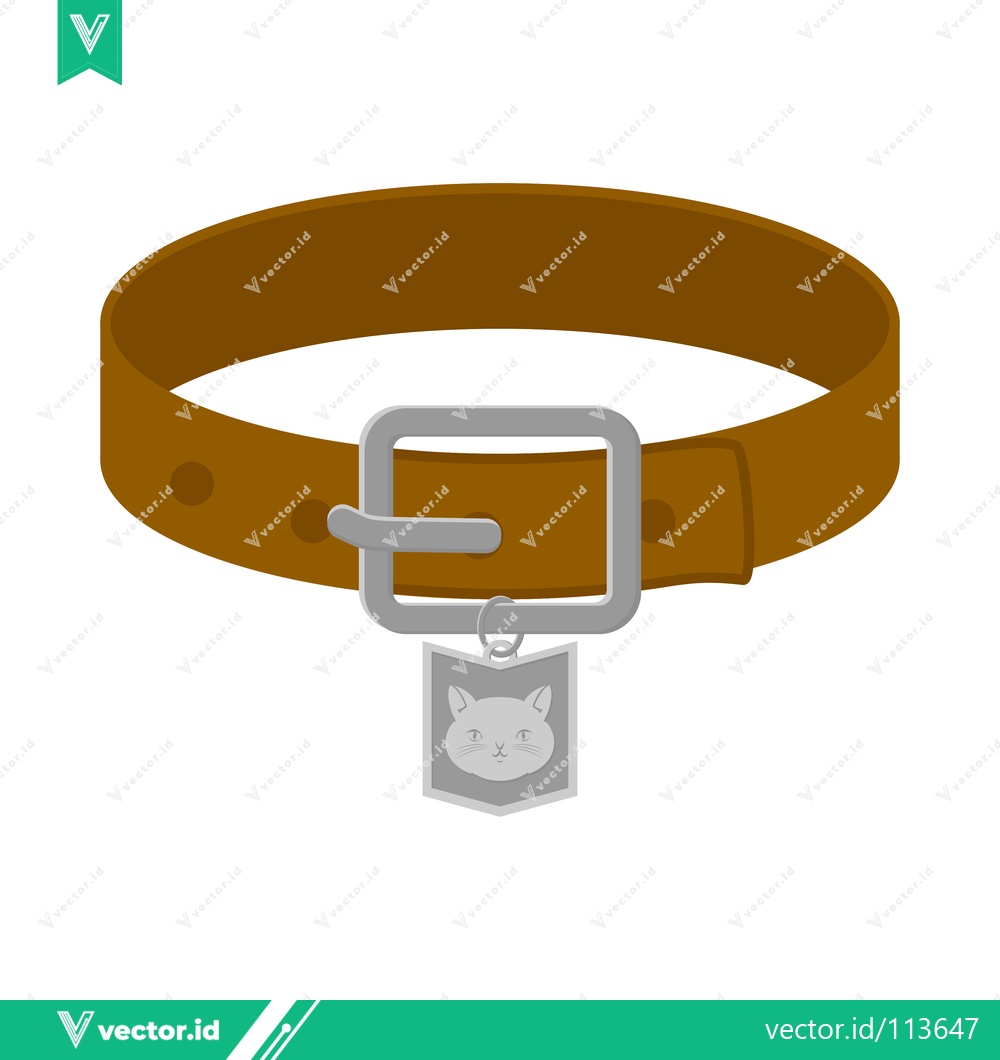 Premium Vector dari Brown Leather Dog Collar with Silver Buckle and Pet Tag