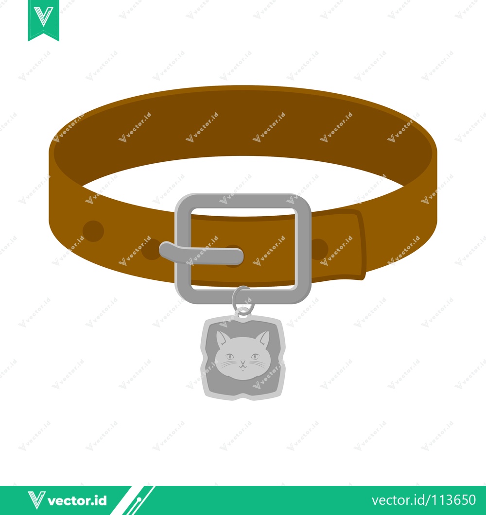 Premium Vector dari Brown Leather Dog Collar with Silver Buckle and Cat Tag