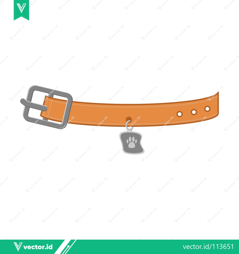 Premium Vector dari Orange Dog Collar with Paw Print Tag Isolated on White
