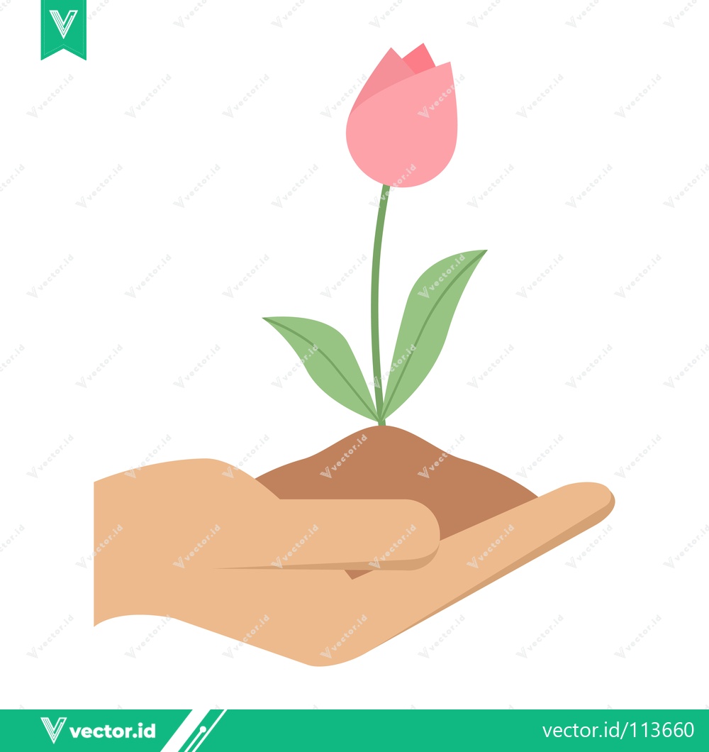 Premium Vector dari Hand Holding Soil with Pink Tulip Sprout Growing