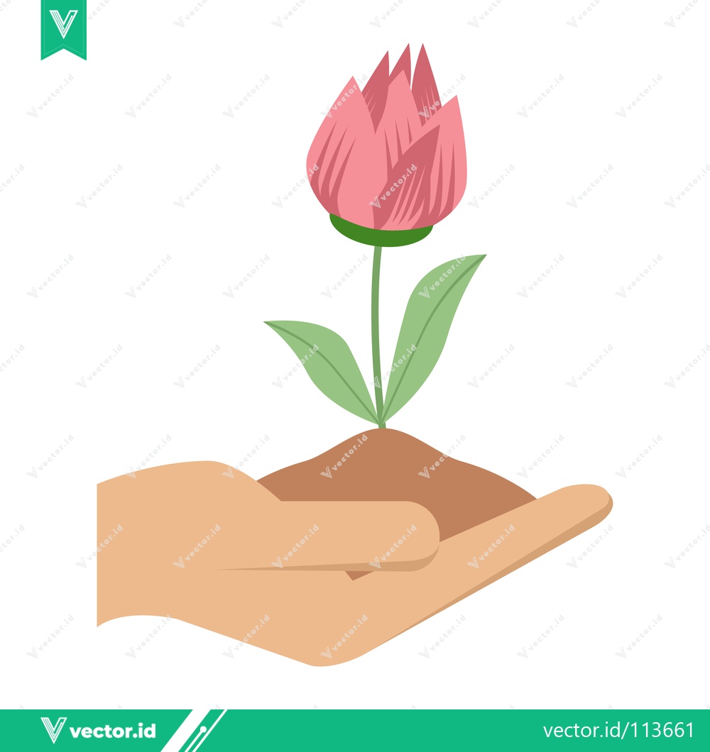 Premium Vector dari Hand Holding Soil With Pink Flower Sprout Growing