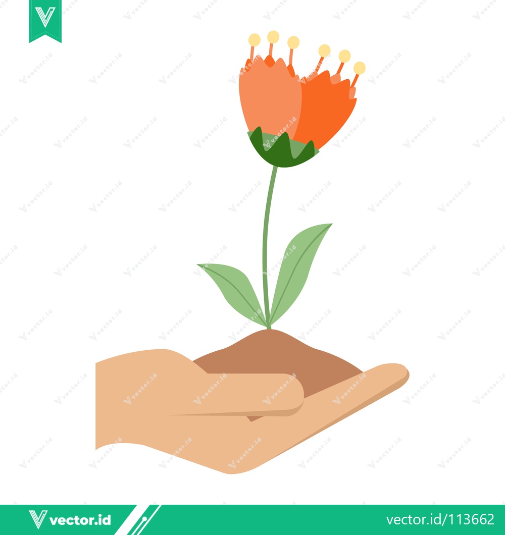 Premium Vector dari Hand Holding a Blooming Flower Growing from Soil