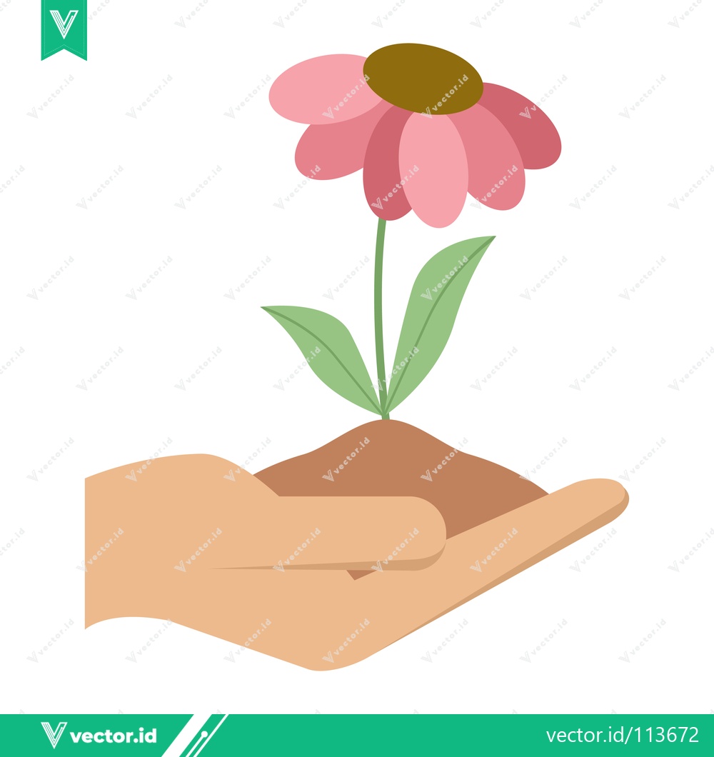 Premium Vector dari Hand Holding Soil with Pink Flower Growing