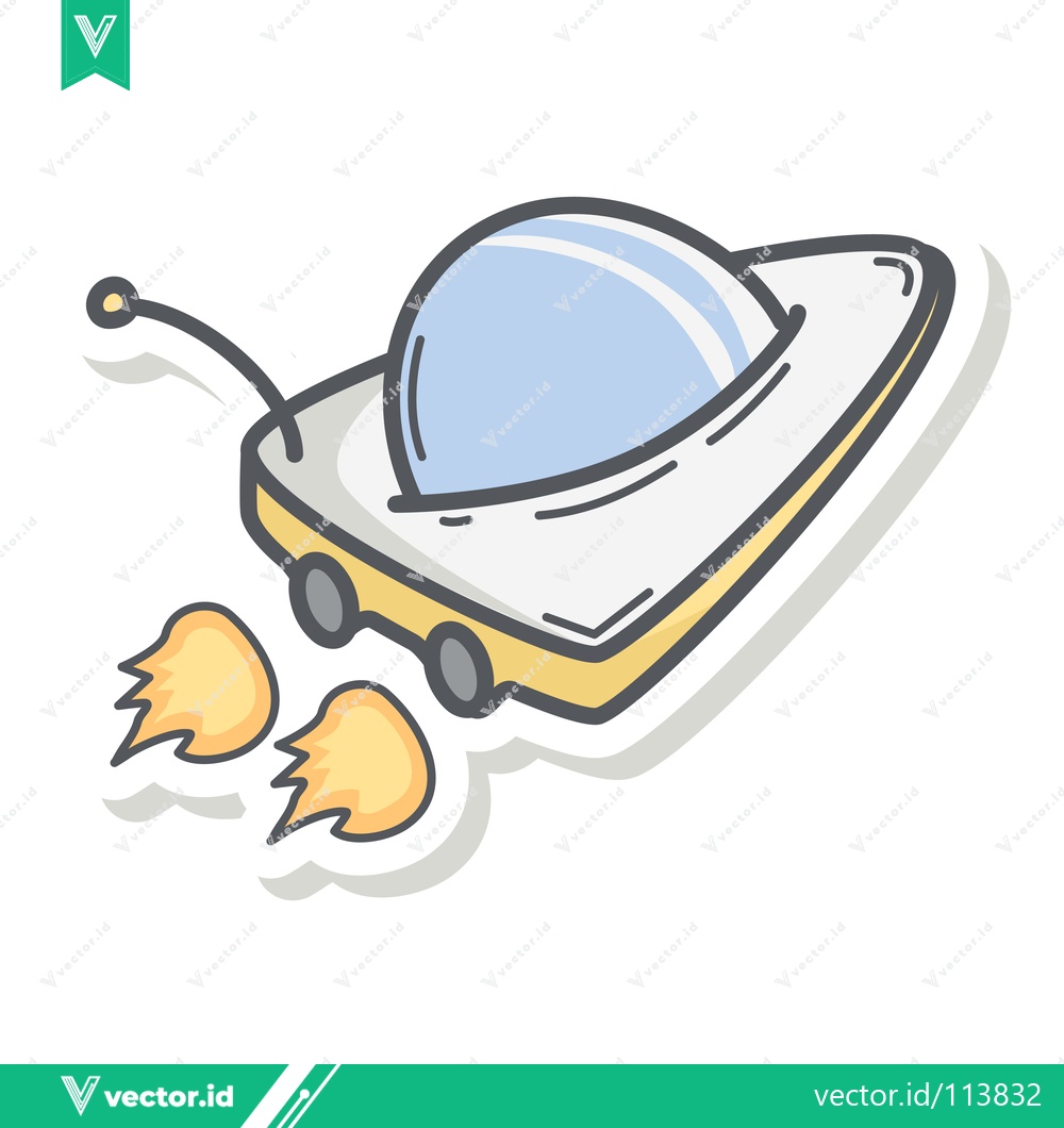 Premium Vector dari Cute cartoon UFO spaceship flying with fire exhaust