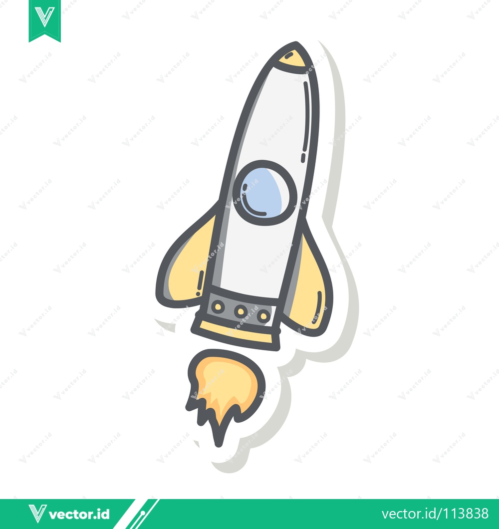 Premium Vector dari Cute cartoon rocket ship launching into space with flames
