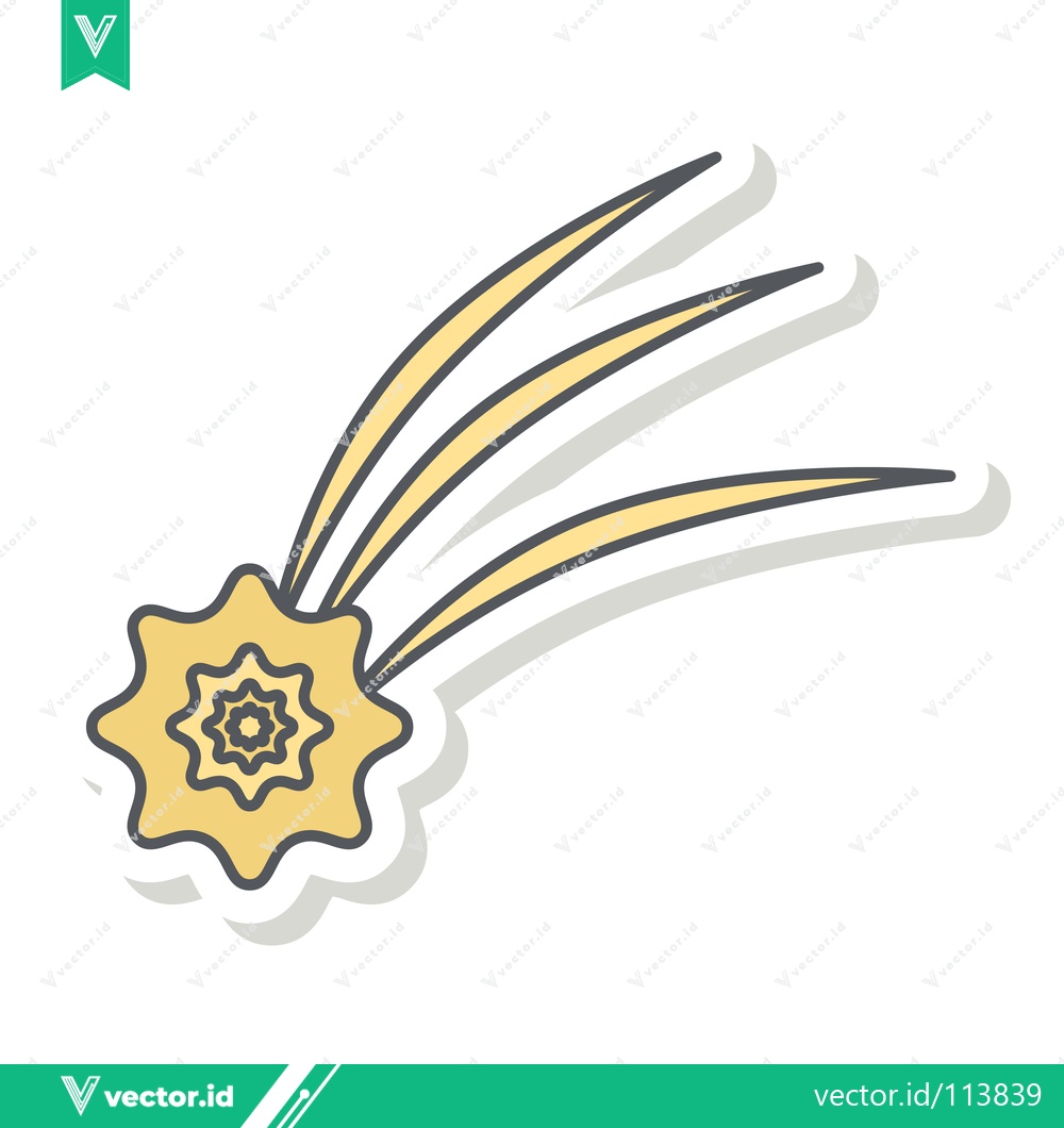 Premium Vector dari Stylized illustration of a shooting star with a bright yellow core and trailing light streaks against a white background