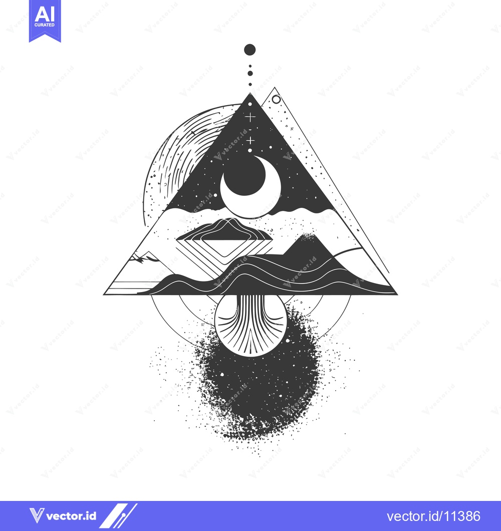 Premium Vector dari Abstract Geometric Design with Crescent Moon and Mountains