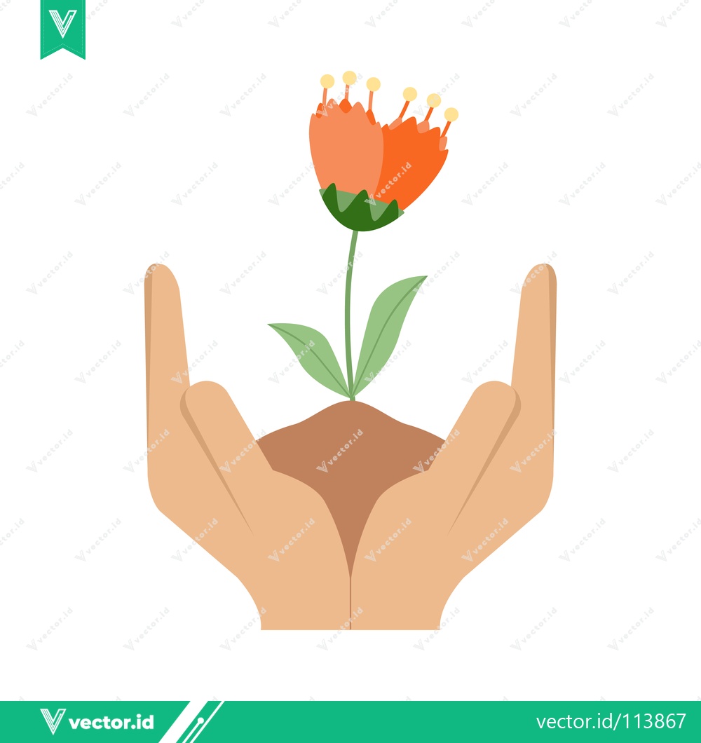 Premium Vector dari Hands Gently Holding a Blooming Flower in Soil