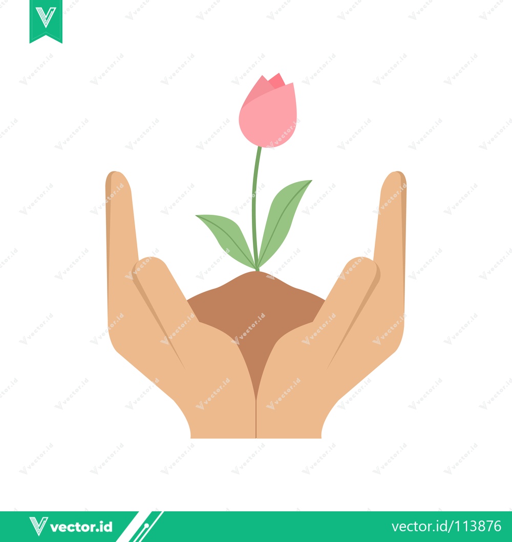 Premium Vector dari Hands Gently Holding a Sprouting Tulip Plant in Soil