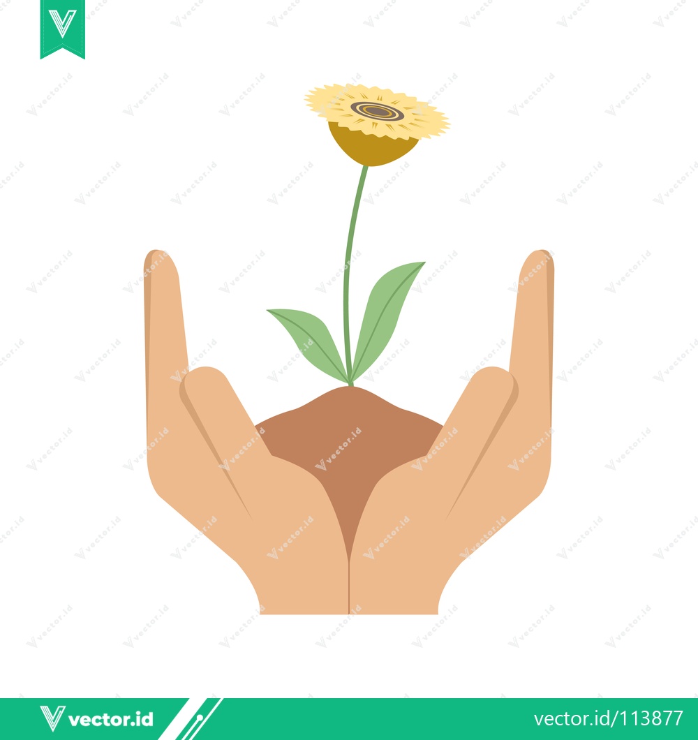 Premium Vector dari Hands Gently Cupping a Sprouting Flower in Soil