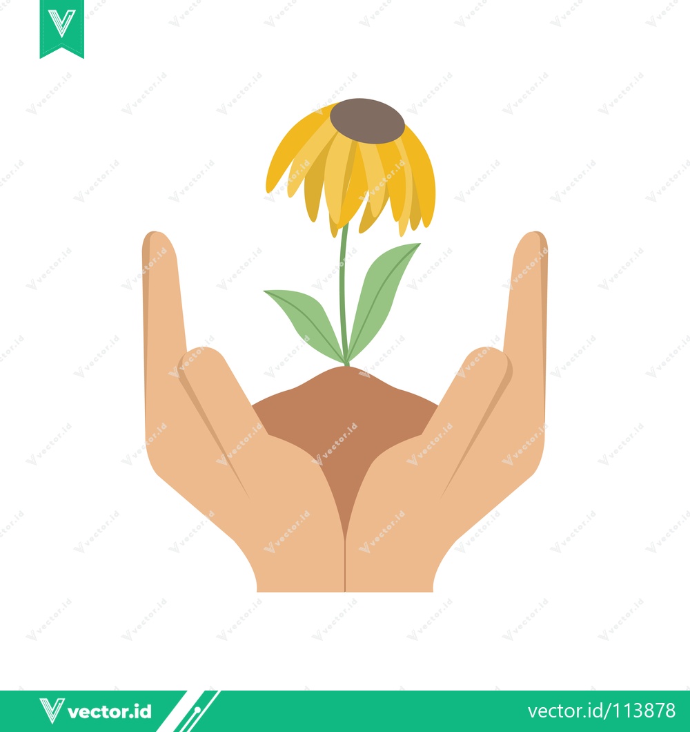 Premium Vector dari Hands Gently Caring for a Blooming Yellow Flower in Soil