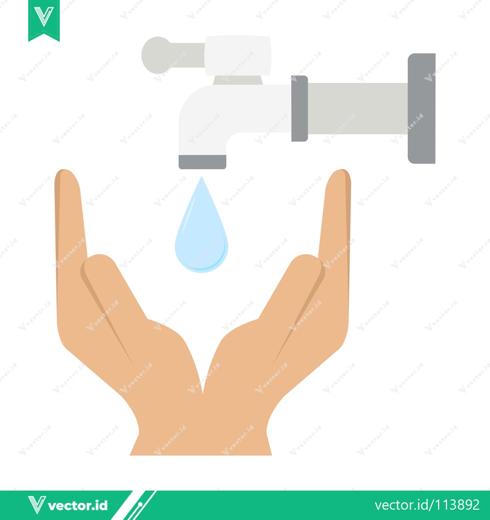 Premium Vector dari Water conservation concept with hands catching dripping water from a faucet
