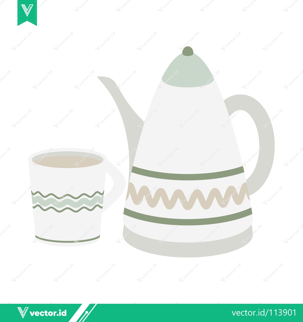 Premium Vector dari Minimalist illustration of a teapot and cup with wavy green and gray patterns