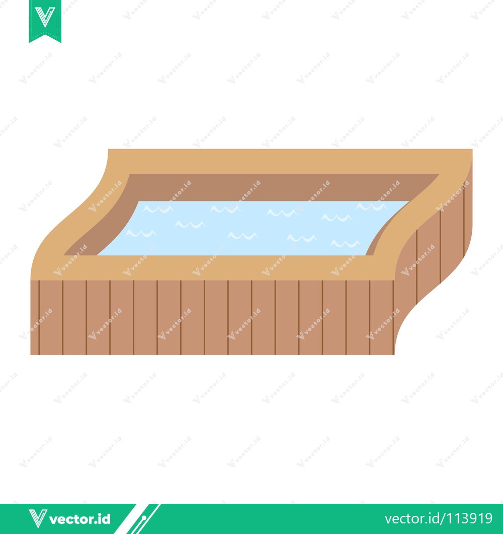 Premium Vector dari Wooden Hot Tub with Blue Water