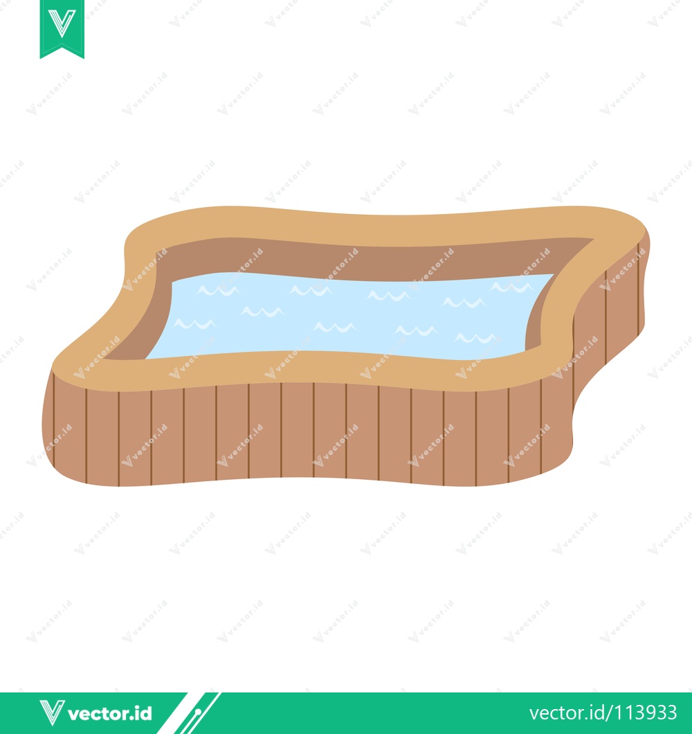 Premium Vector dari Simple Illustration of a Wooden Hot Tub Filled with Blue Water