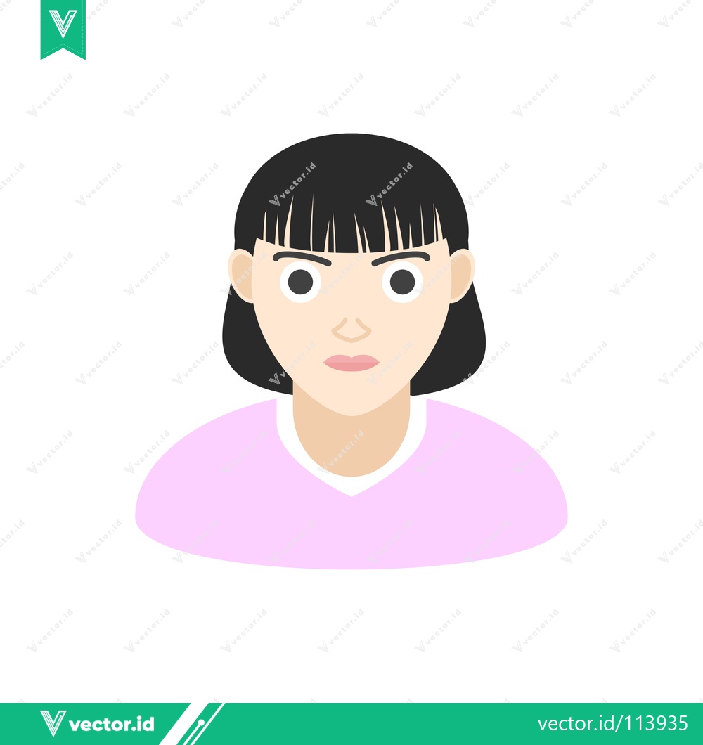 Premium Vector dari Minimalist Vector Portrait of a Young Woman with Short Black Hair and Bangs