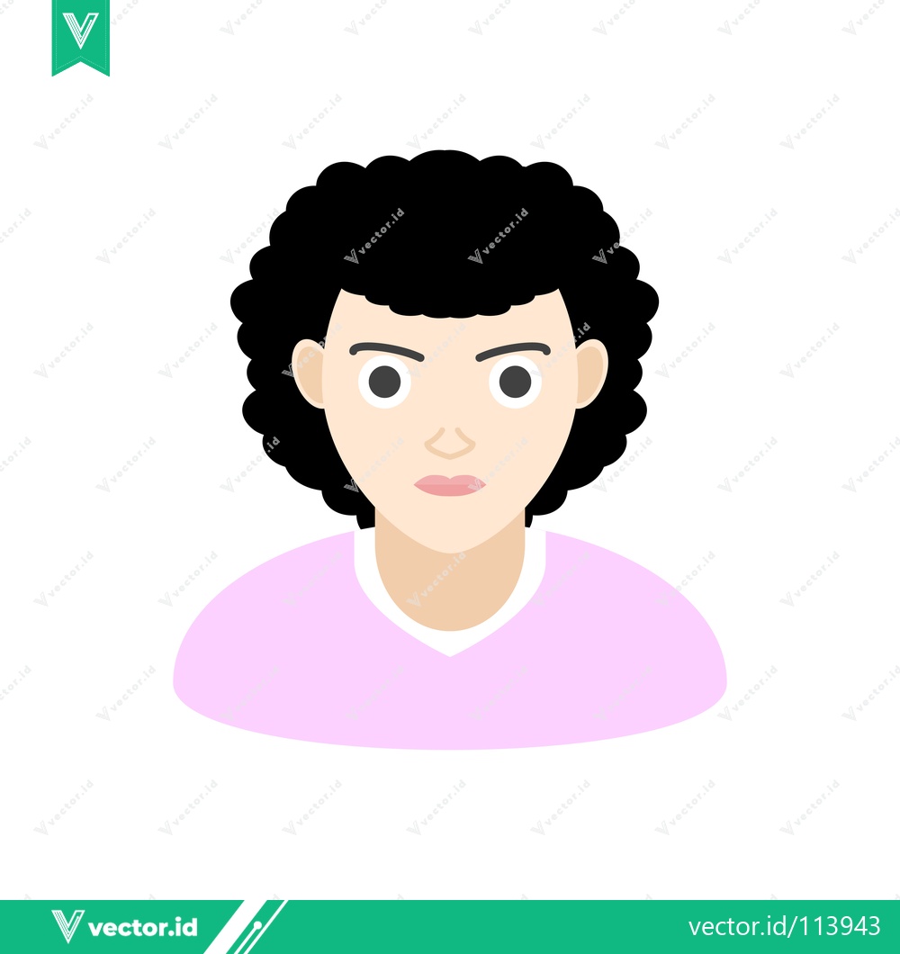 Premium Vector dari Illustration of a person with curly black hair and a serious expression wearing a pink shirt