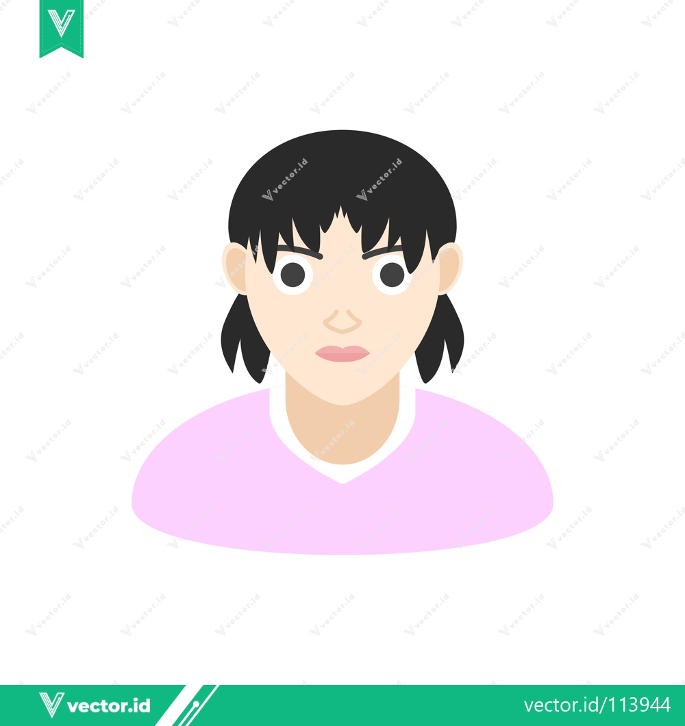 Premium Vector dari Illustration of a young girl with black hair and pigtails wearing a pink shirt looking serious