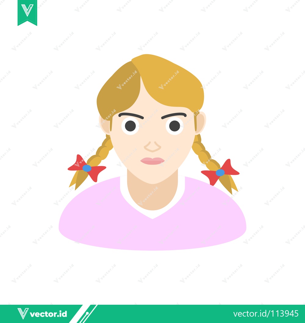 Premium Vector dari Illustration of a young girl with blonde pigtails and red bows