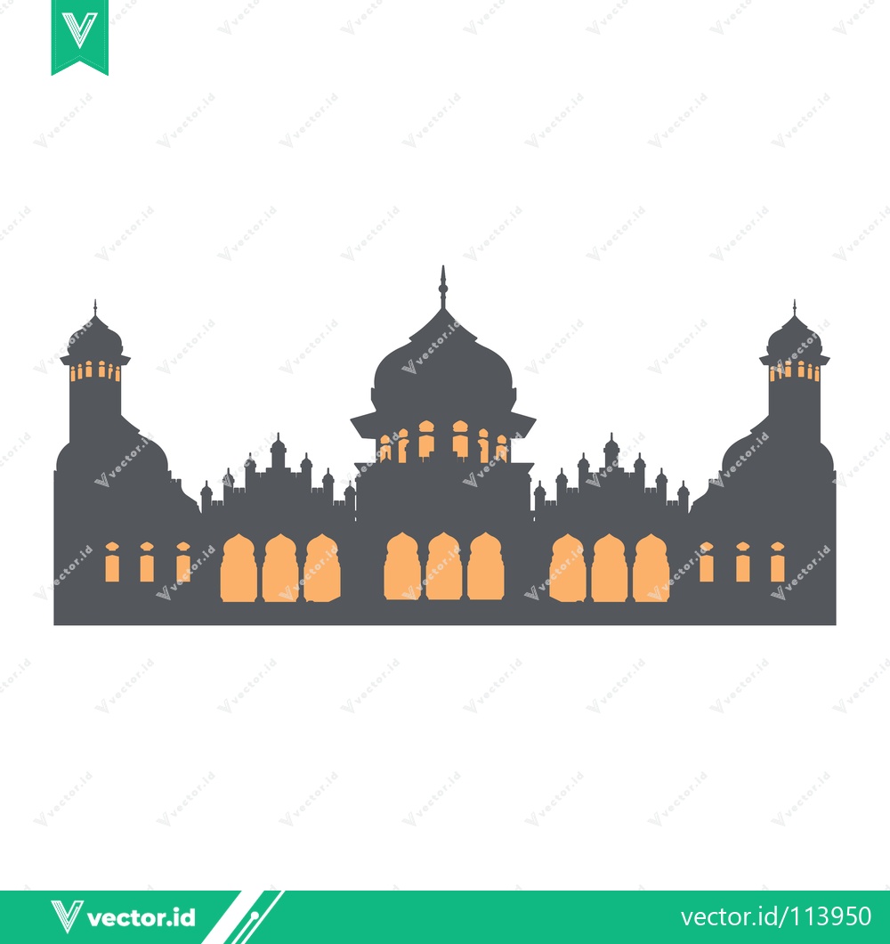 Premium Vector dari Silhouette of a Grand Mosque with Minarets and Domes