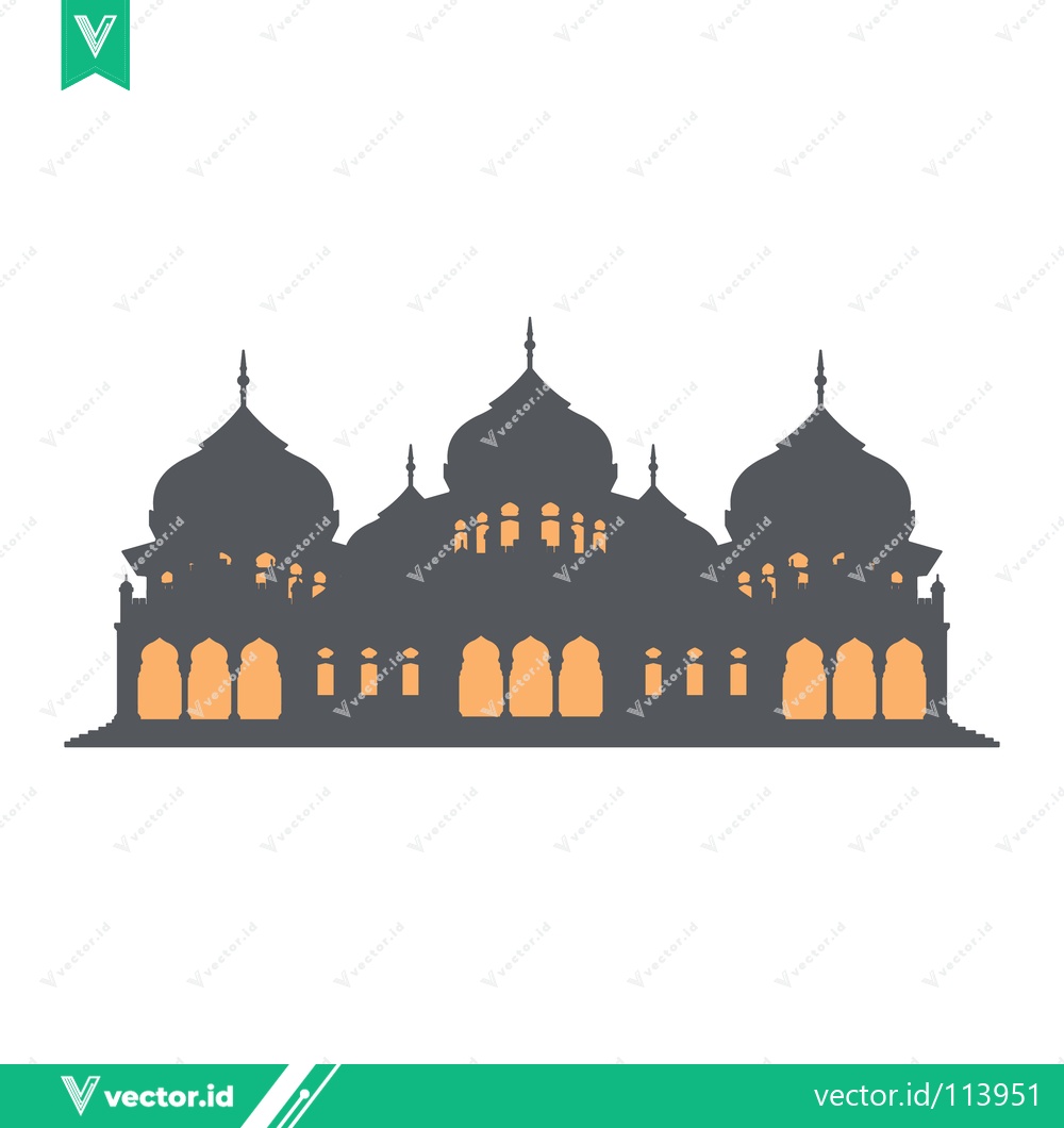 Premium Vector dari Silhouette of a Grand Mosque with Illuminated Windows