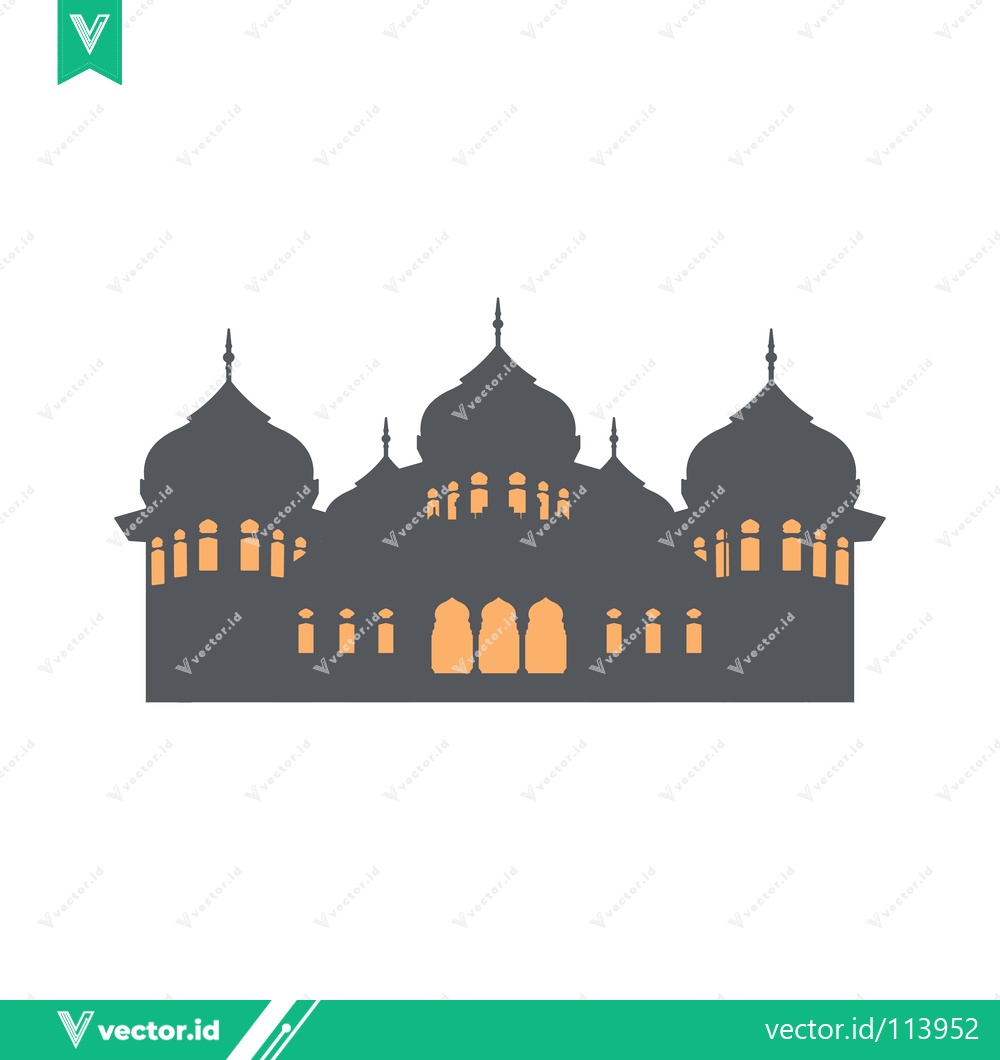 Premium Vector dari Silhouette of a Grand Mosque with Domes and Minarets