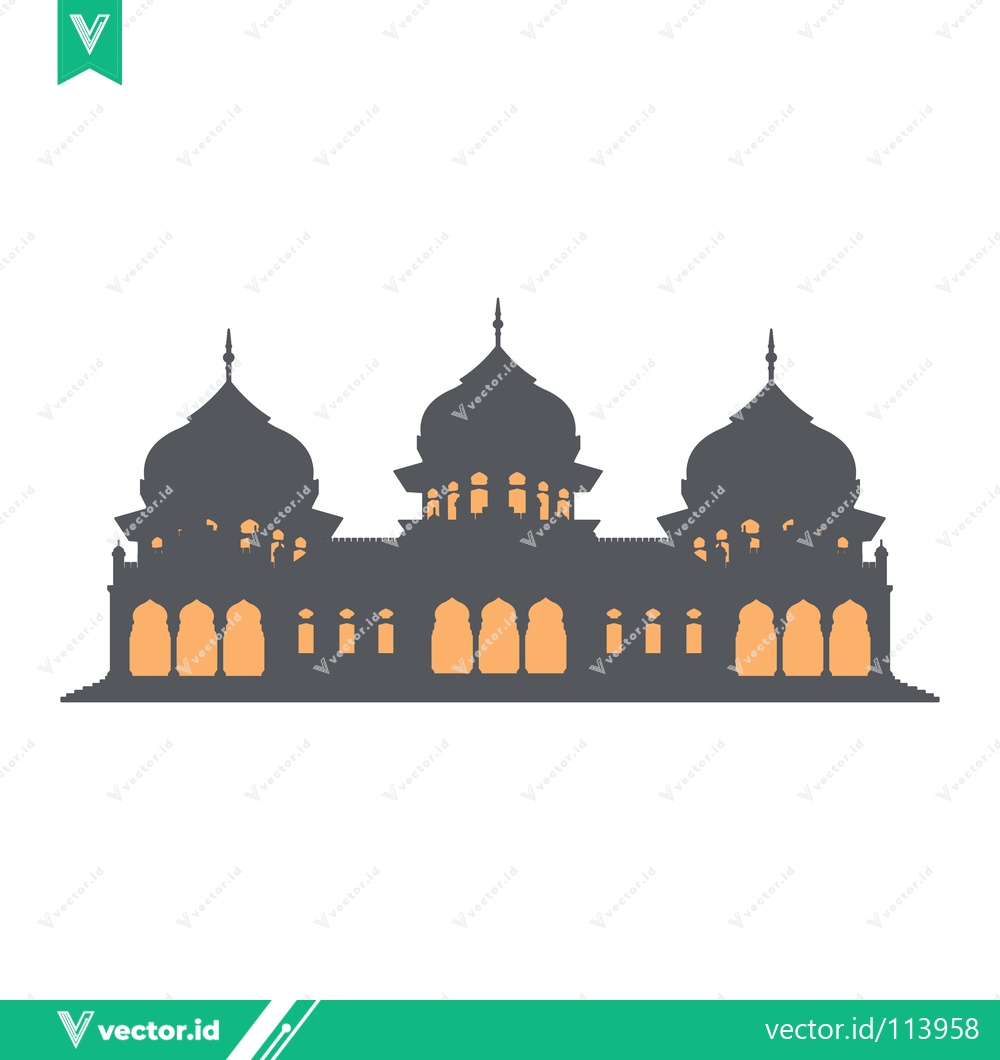 Premium Vector dari Silhouette of a Grand Mosque with Multiple Domes and Arched Windows