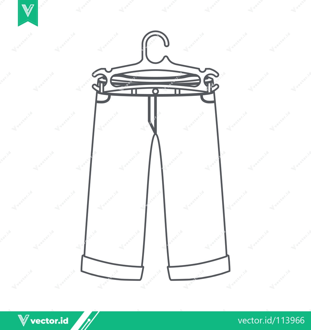 Premium Vector dari Simple Line Drawing of Denim Jeans on a Hanger