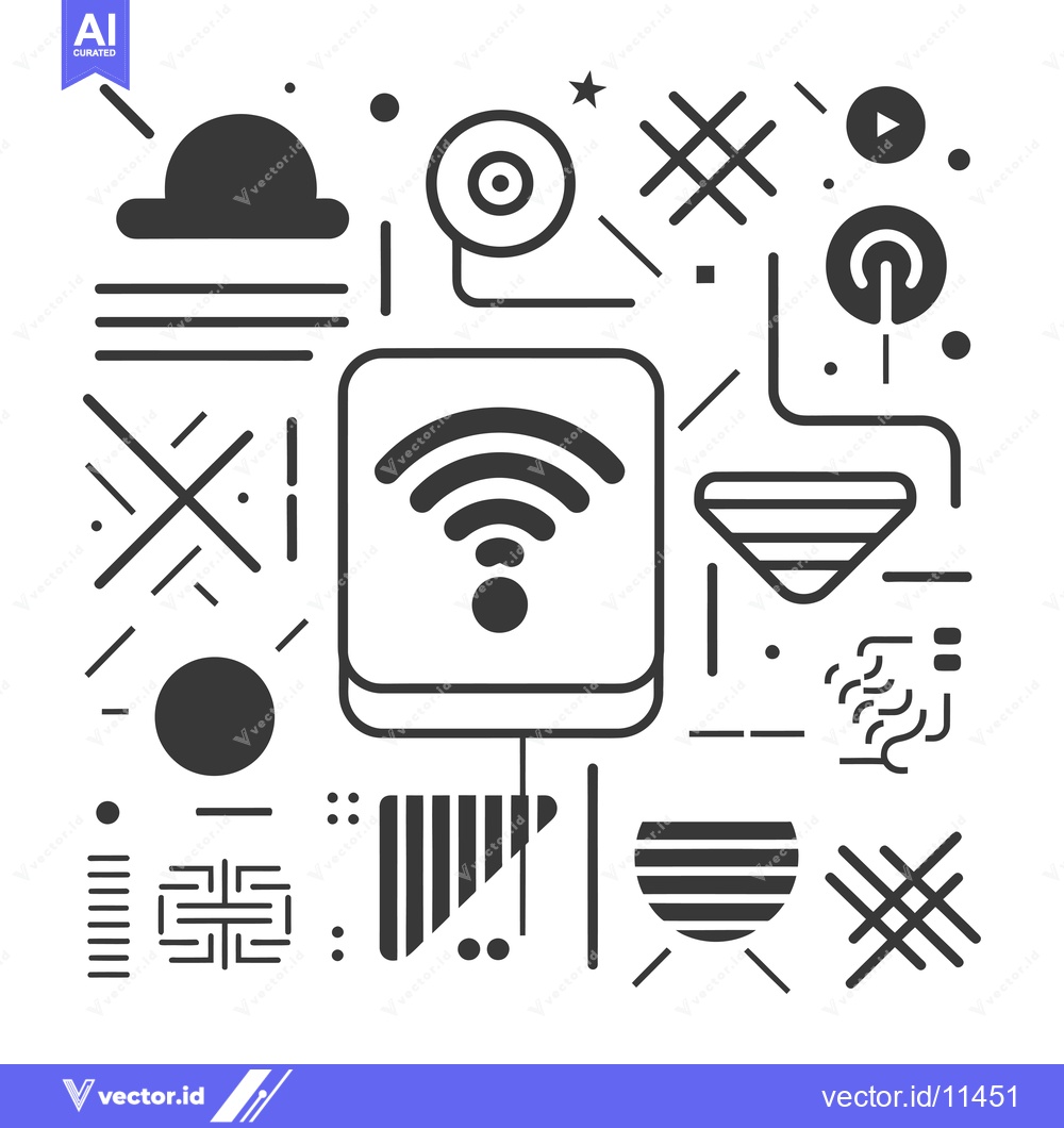 Premium Vector of Abstract Geometric Design with Wifi Symbol and Abstract Shapes
