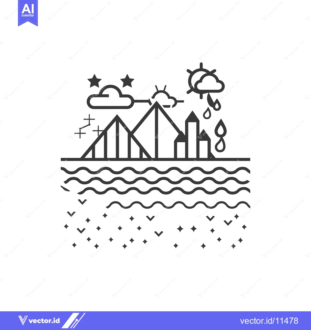 Premium Vector dari Abstract Geometric Landscape with Sun, Rain, and Stars