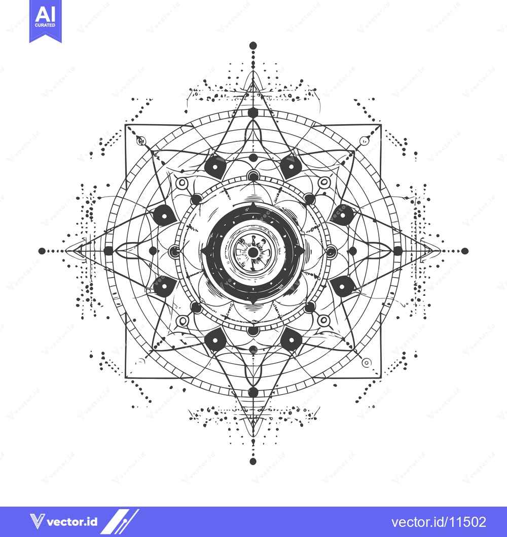 Premium Vector of Abstract Geometric Mandala with Central Eye and Surrounding Patterns