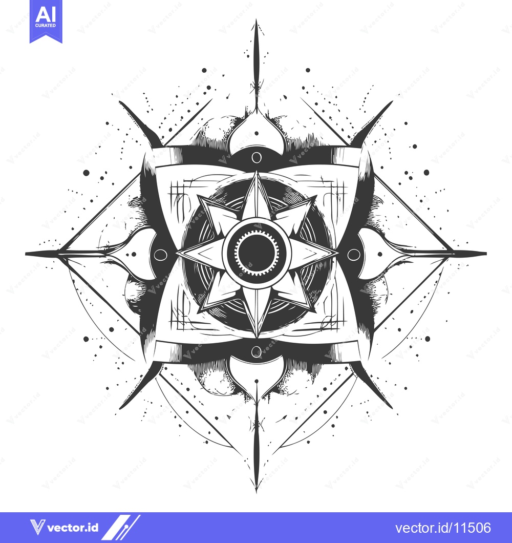 Premium Vector of Abstract Geometric Mandala with Star and Circular Design Elements